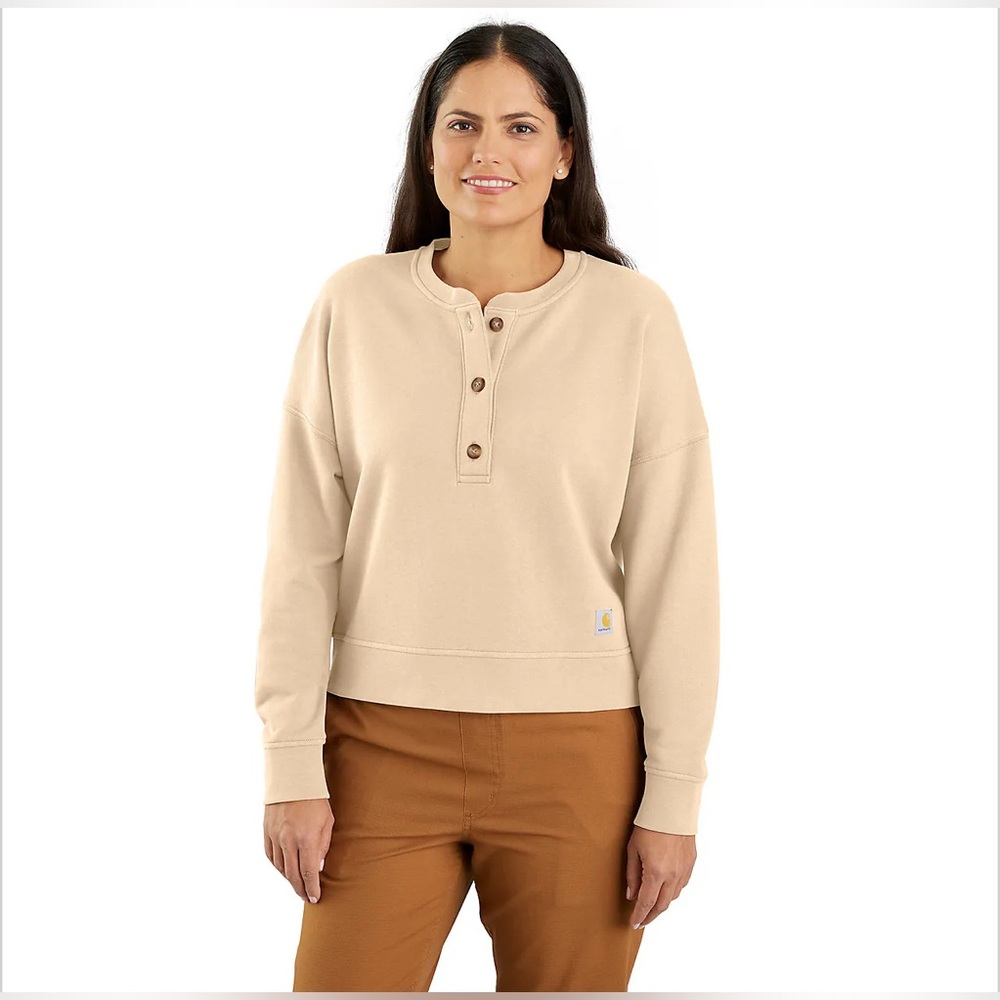 Carhartt Women's Tercel Fiber Loose Fit French Terry Henley Sweatshirt Tan Sz L